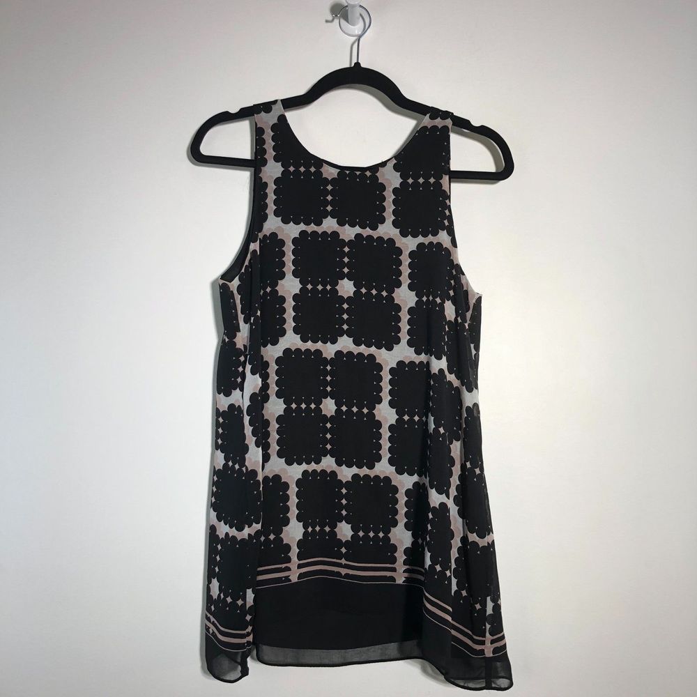 Max Studio Black Geometric Lined Scoop Neck Sleeveless Keyhole Shift Dress S